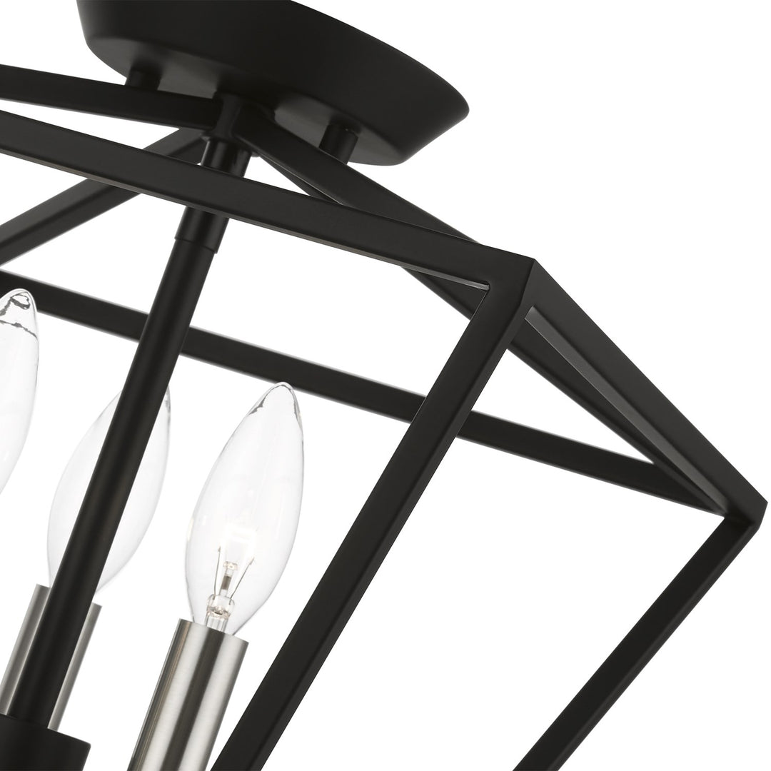 3 Light Black With Brushed Nickel Accents Square Semi-Flush