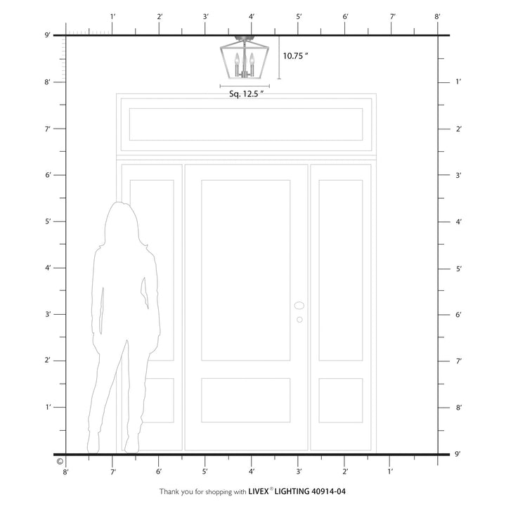 3 Light Black With Brushed Nickel Accents Square Semi-Flush