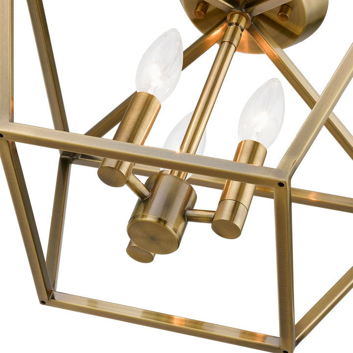 3 Light Antique Brass Square Semi-Flush