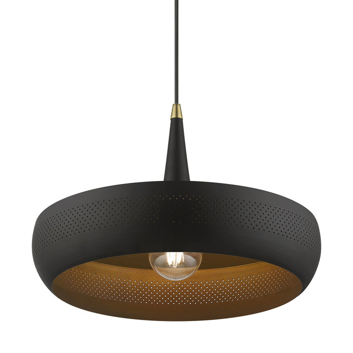 1 Light Black With Antique Brass Accents Pendant
