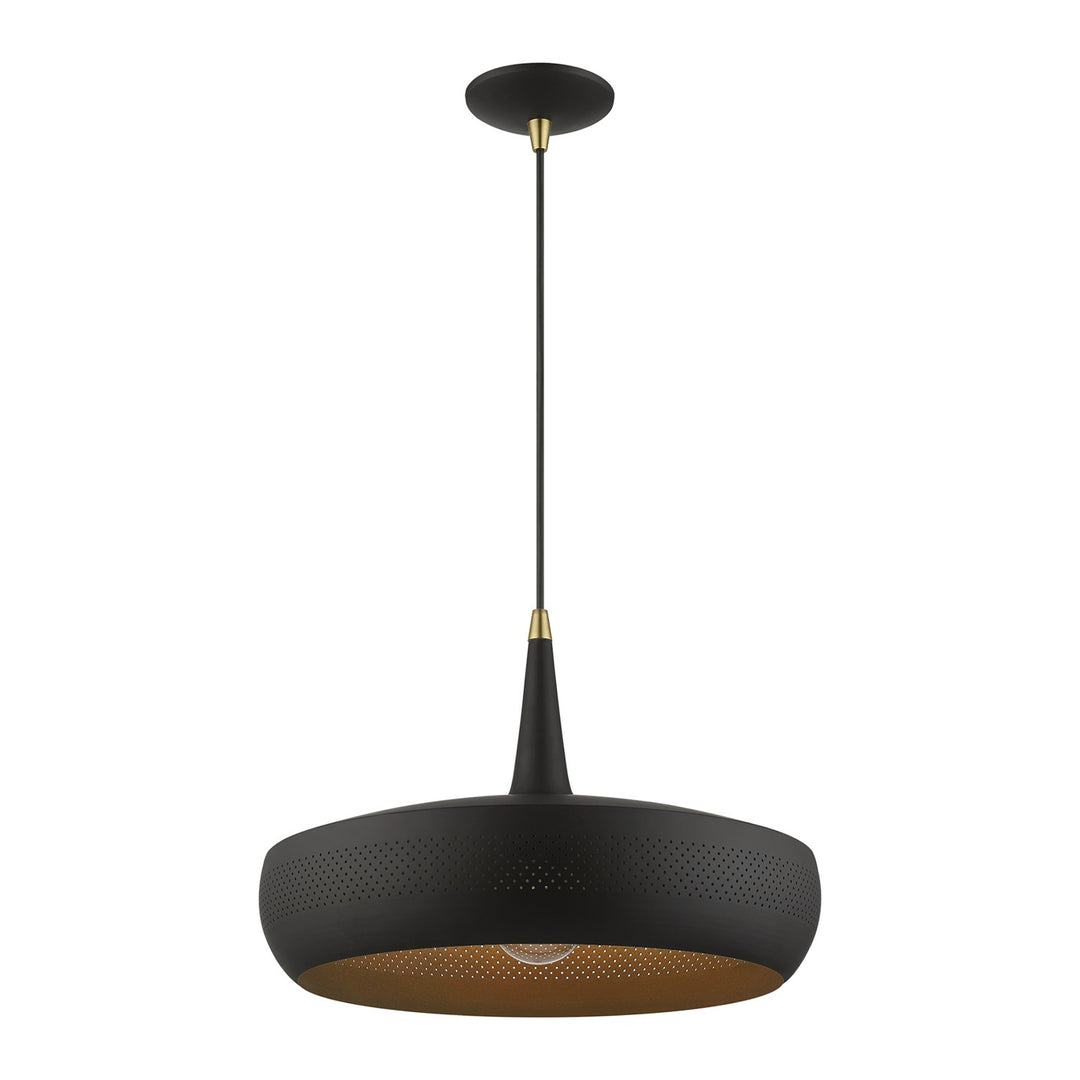 1 Light Black With Antique Brass Accents Pendant
