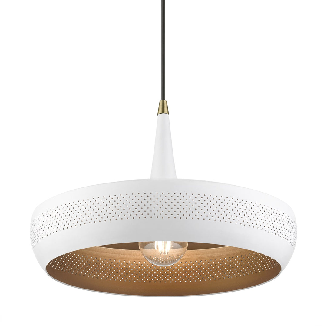 1 Light White With Antique Brass Accents Pendant