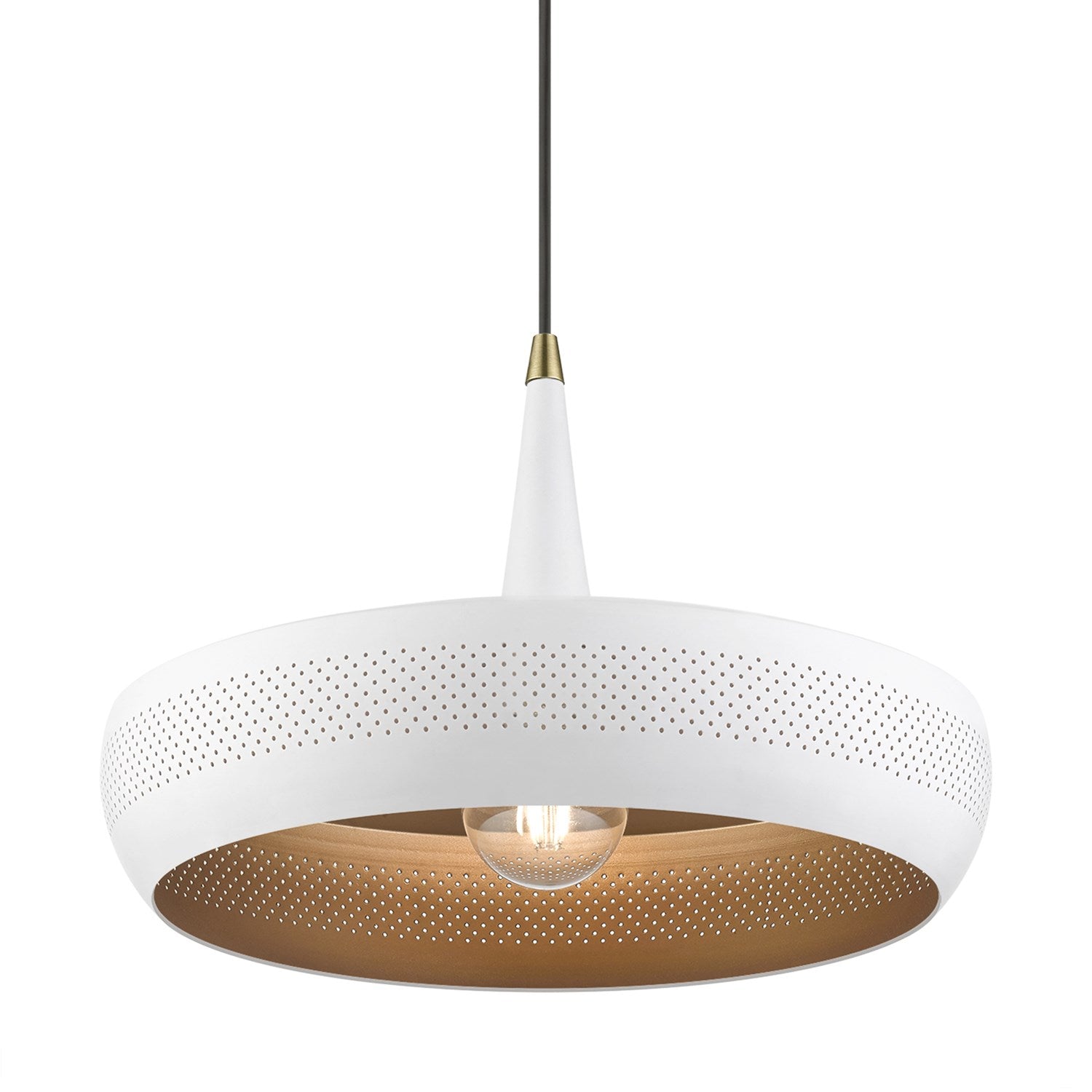 1 Light White With Antique Brass Accents Pendant