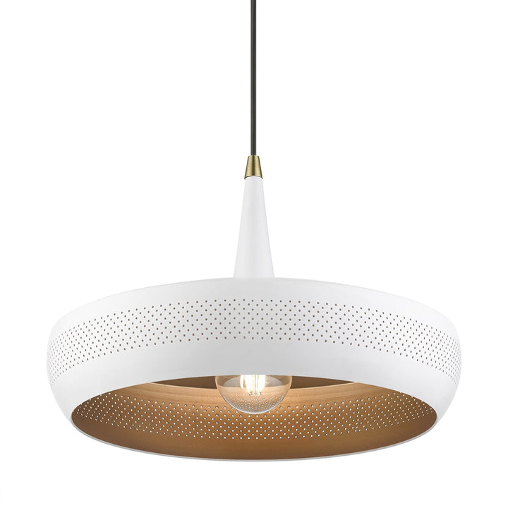 1 Light White With Antique Brass Accents Pendant