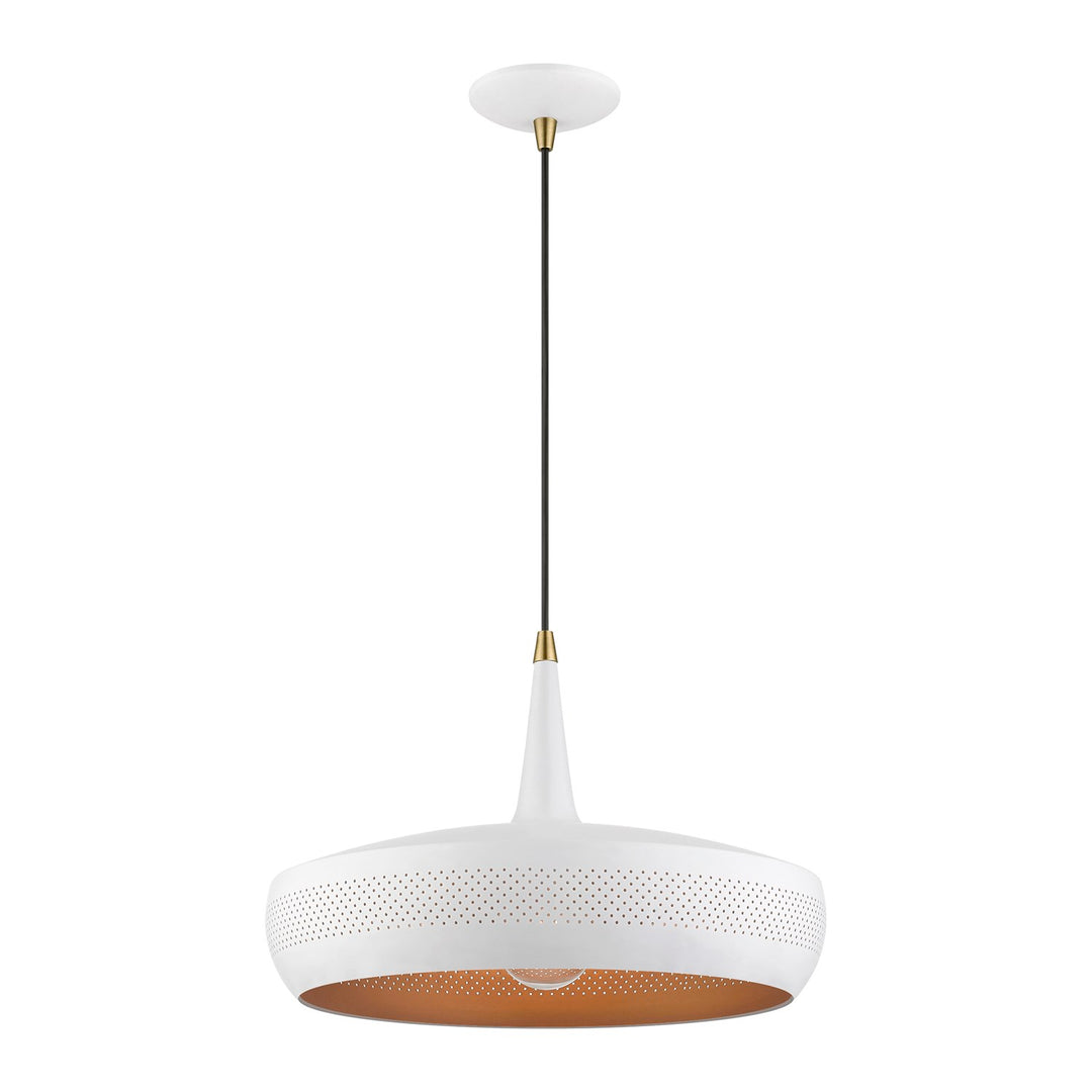 1 Light White With Antique Brass Accents Pendant