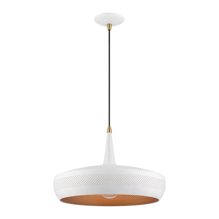 1 Light White With Antique Brass Accents Pendant
