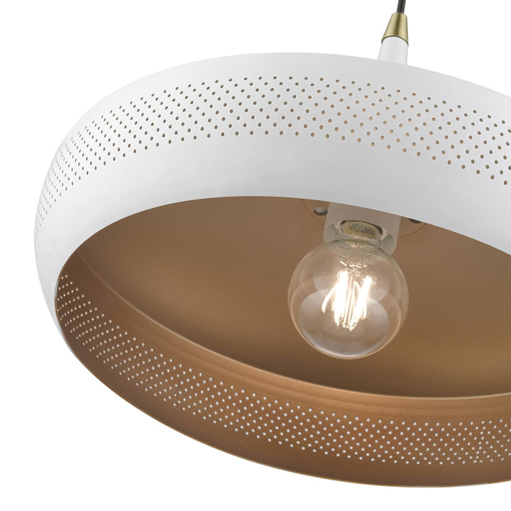 1 Light White With Antique Brass Accents Pendant