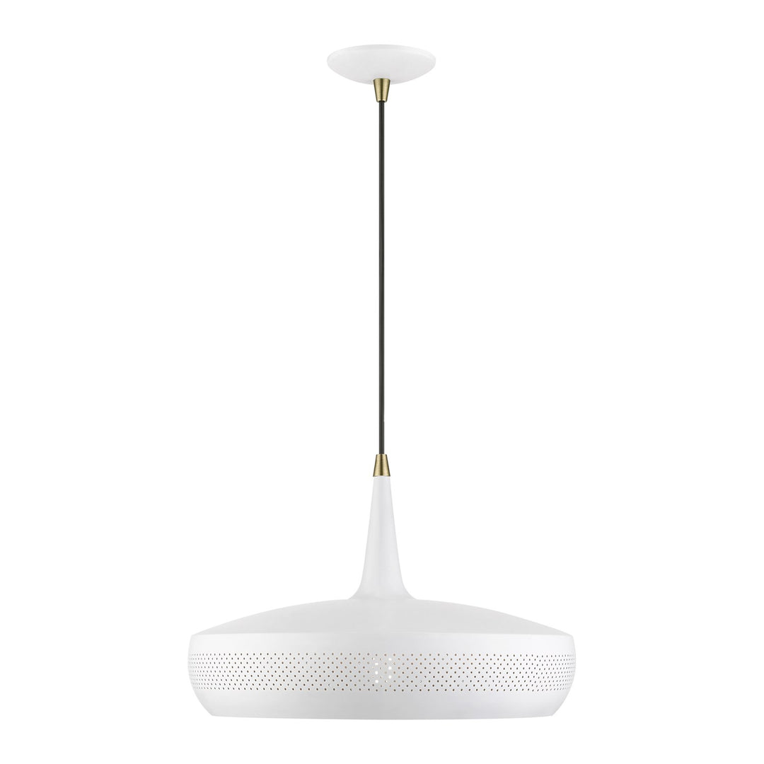 1 Light White With Antique Brass Accents Pendant