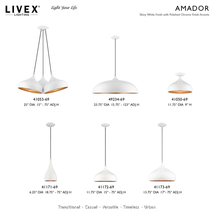 3 Light Shiny White With Polished Chrome Accents Large Pendant