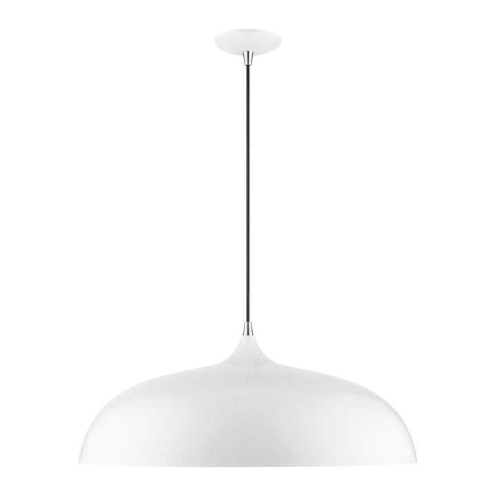 3 Light Shiny White With Polished Chrome Accents Large Pendant