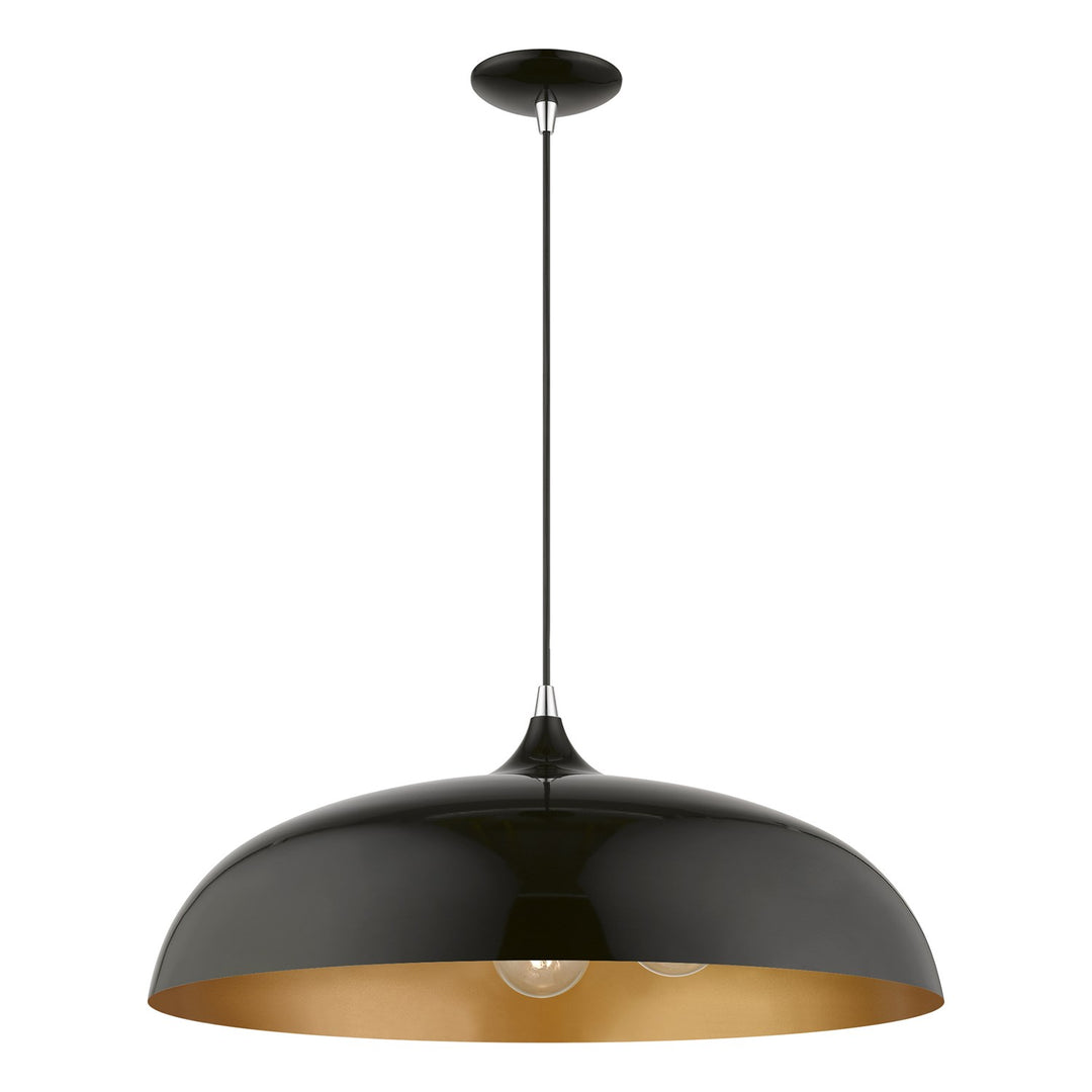 3 Light Shiny Black With Polished Chrome Accents Large Pendant