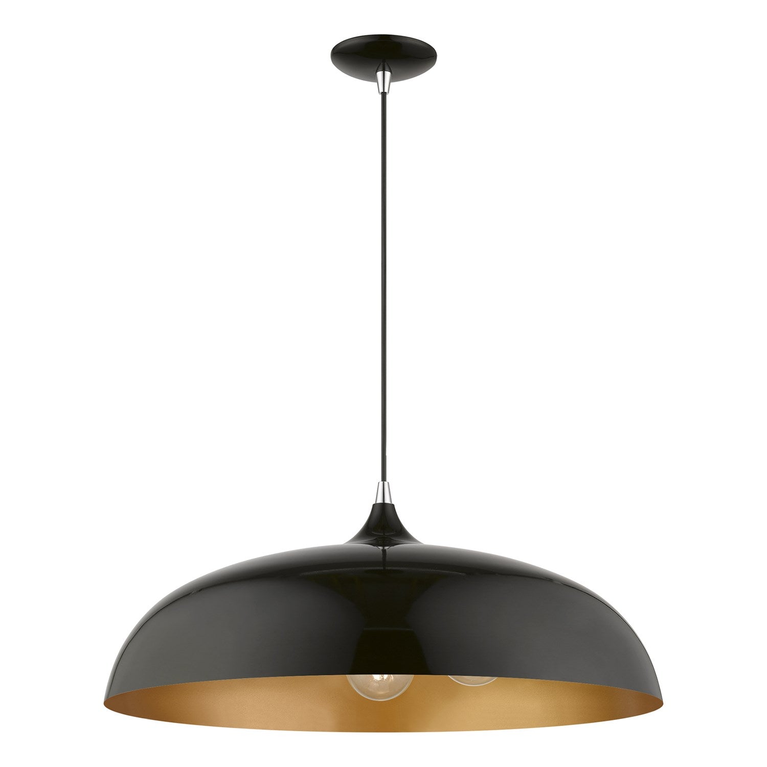 3 Light Shiny Black With Polished Chrome Accents Large Pendant