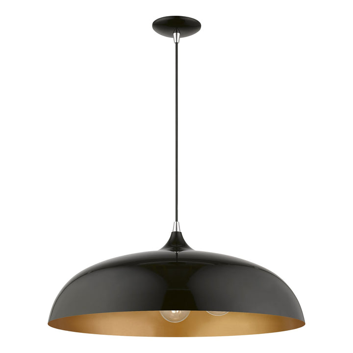3 Light Shiny Black With Polished Chrome Accents Large Pendant