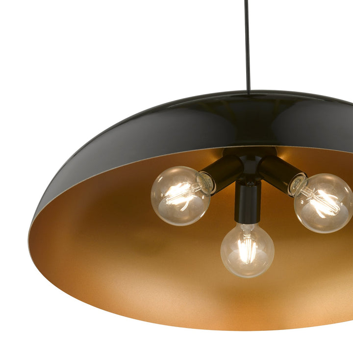 3 Light Shiny Black With Polished Chrome Accents Large Pendant