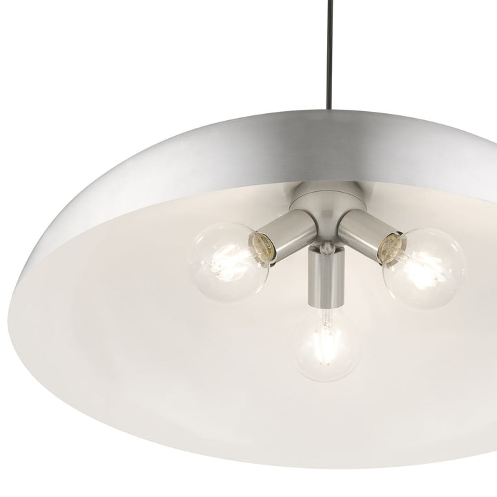 3 Light Brushed Aluminum With Polished Chrome Accents Large Pendant