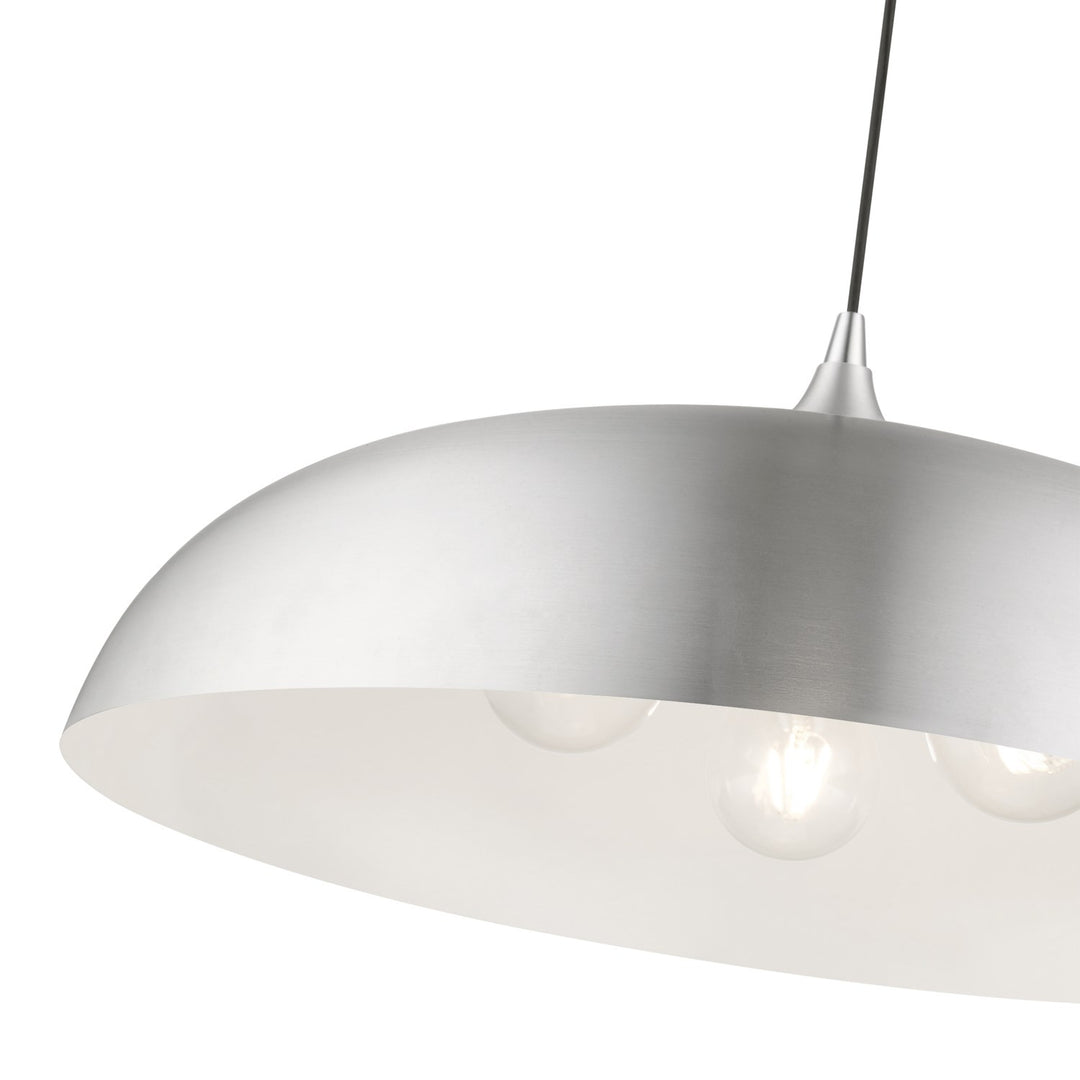 3 Light Brushed Aluminum With Polished Chrome Accents Large Pendant