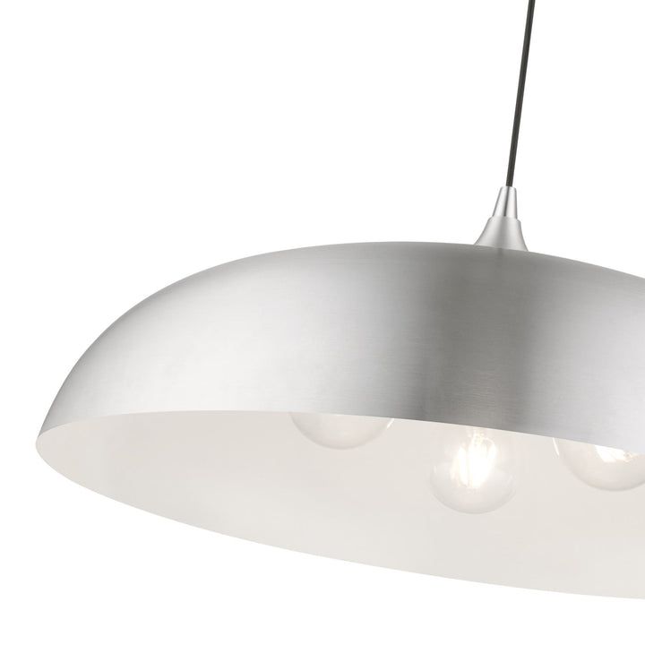 3 Light Brushed Aluminum With Polished Chrome Accents Large Pendant
