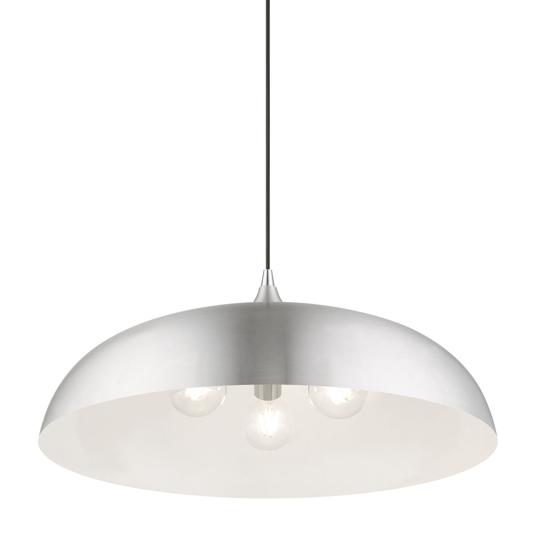 3 Light Brushed Aluminum With Polished Chrome Accents Large Pendant