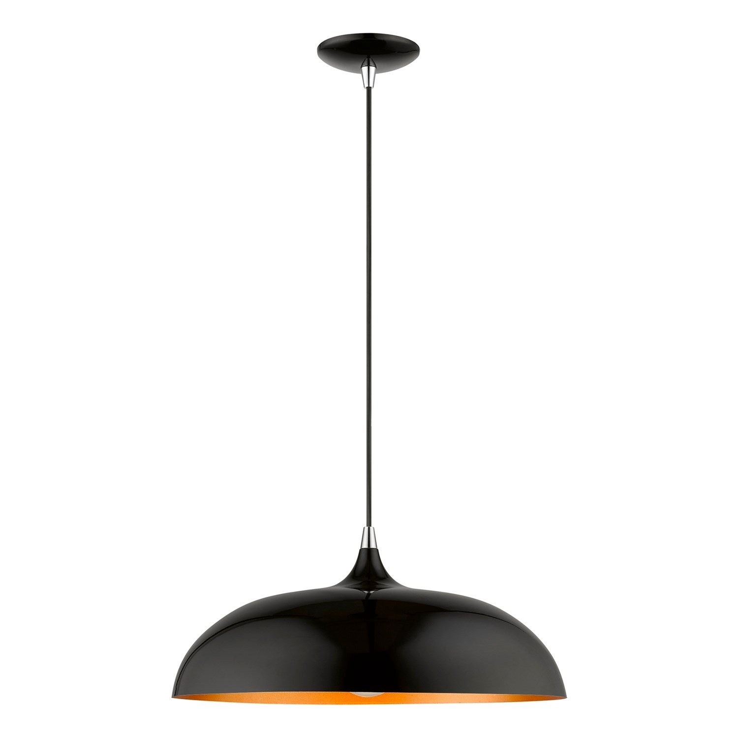 1 Light Shiny Black With Polished Chrome Accents Pendant by Livex Lighting