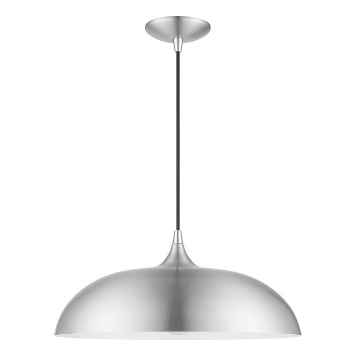 1 Light Brushed Aluminum With Polished Chrome Accents Pendant by Livex Lighting