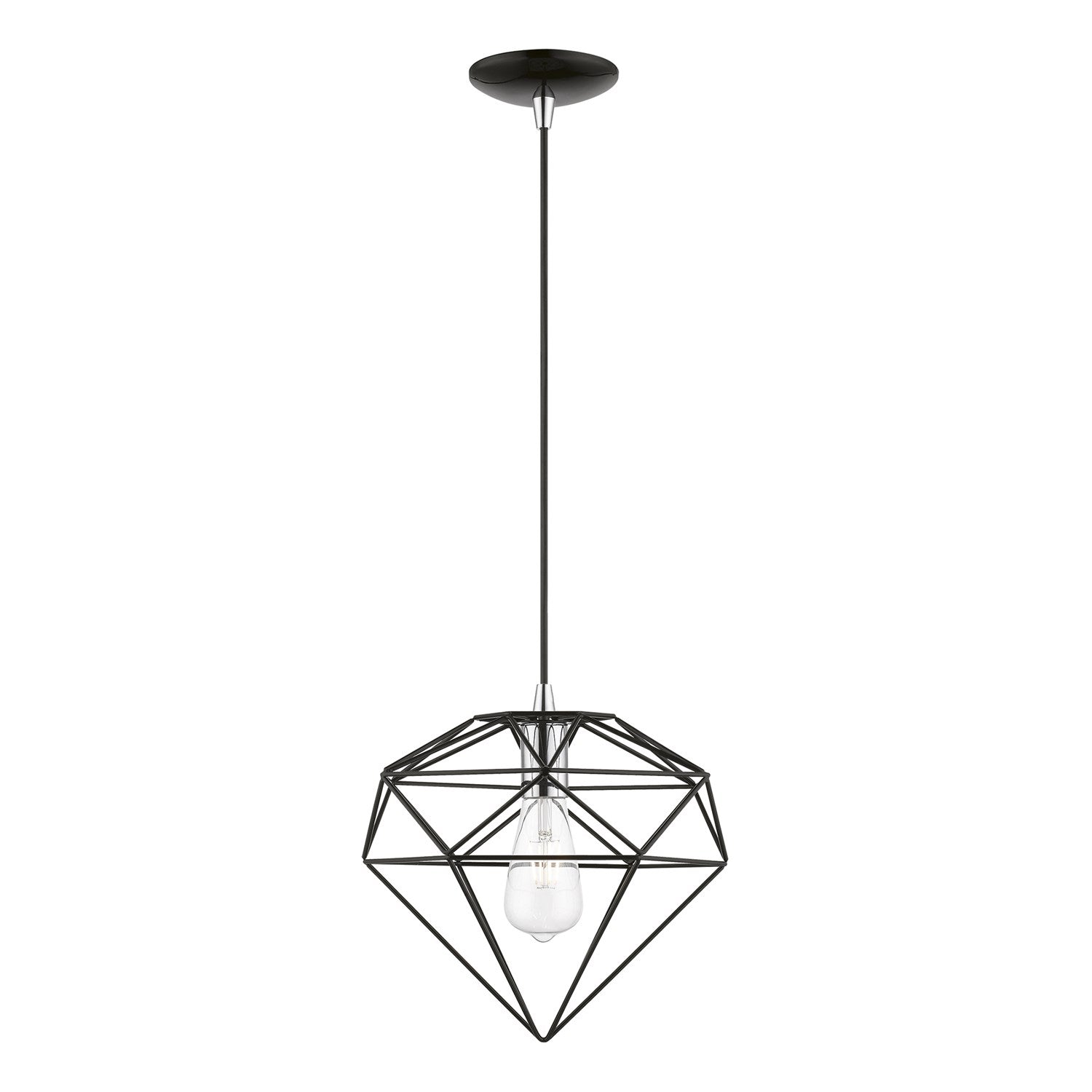 1 Light Shiny Black With Polished Chrome Accents Pendant by Livex Lighting