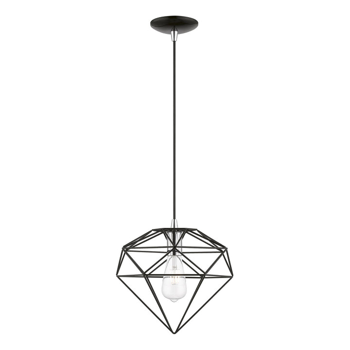 1 Light Shiny Black With Polished Chrome Accents Pendant by Livex Lighting