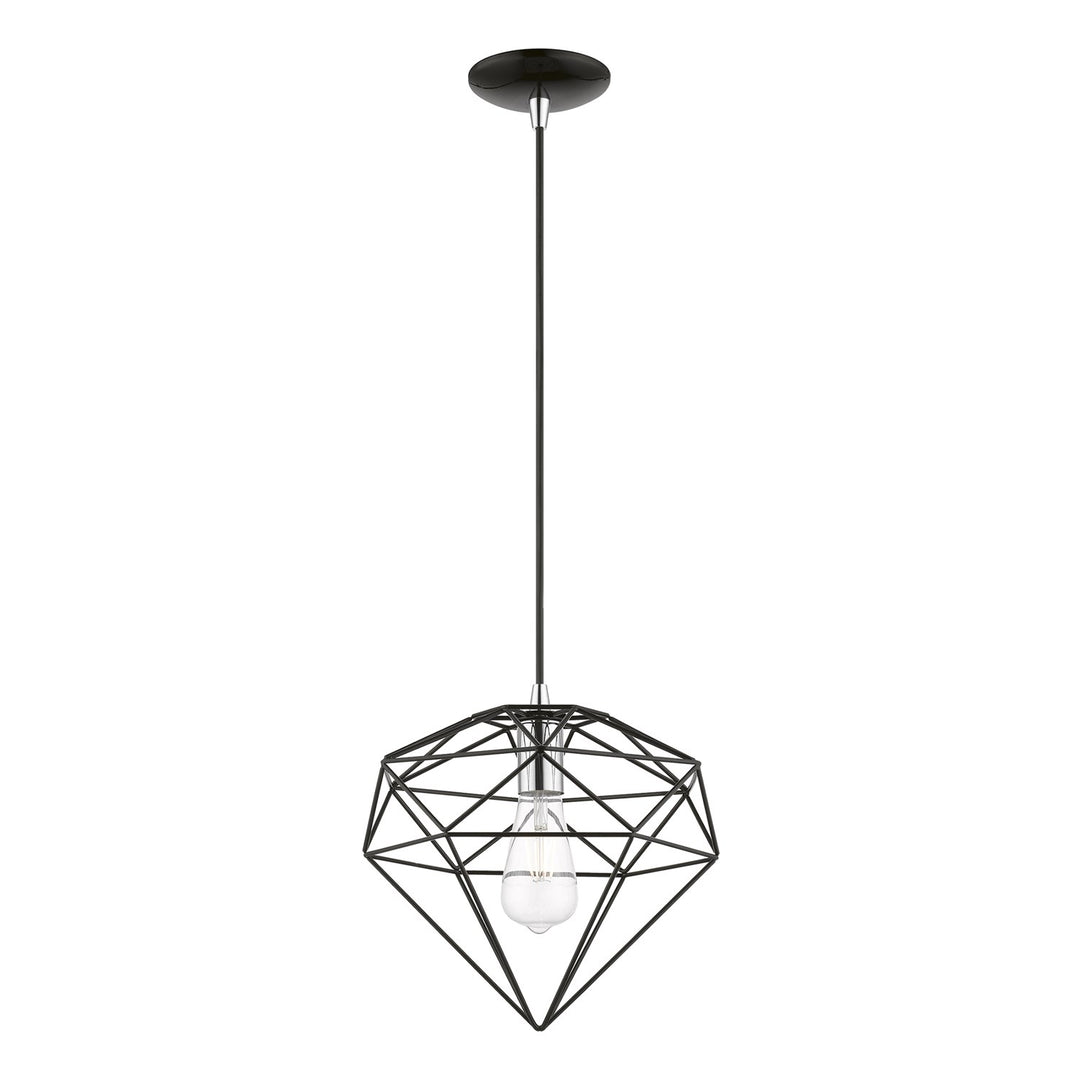 1 Light Shiny Black With Polished Chrome Accents Pendant