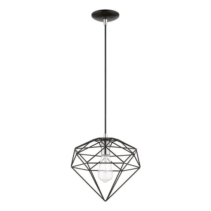 1 Light Shiny Black With Polished Chrome Accents Pendant