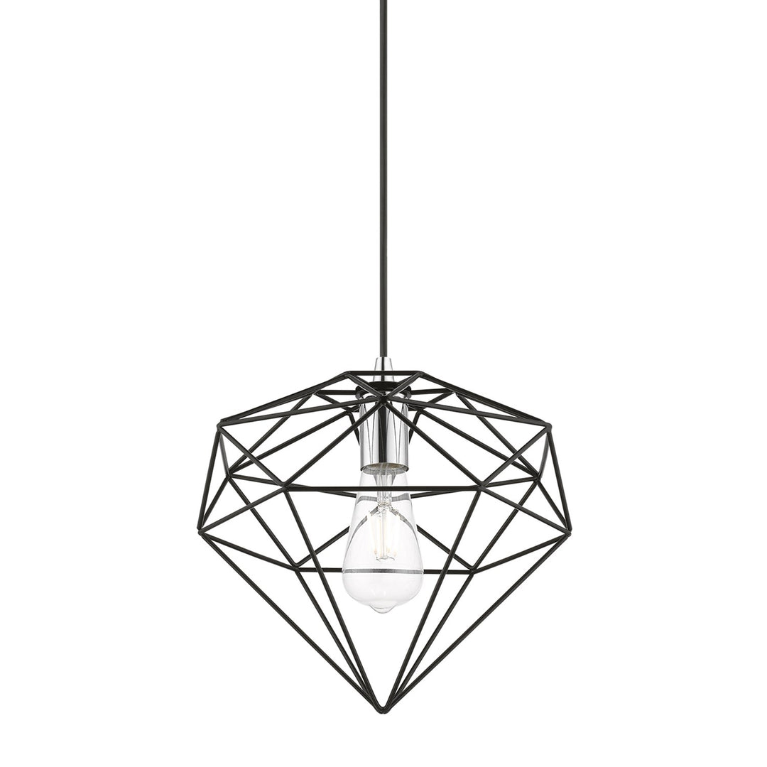 1 Light Shiny Black With Polished Chrome Accents Pendant