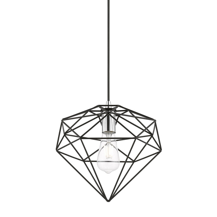 1 Light Shiny Black With Polished Chrome Accents Pendant