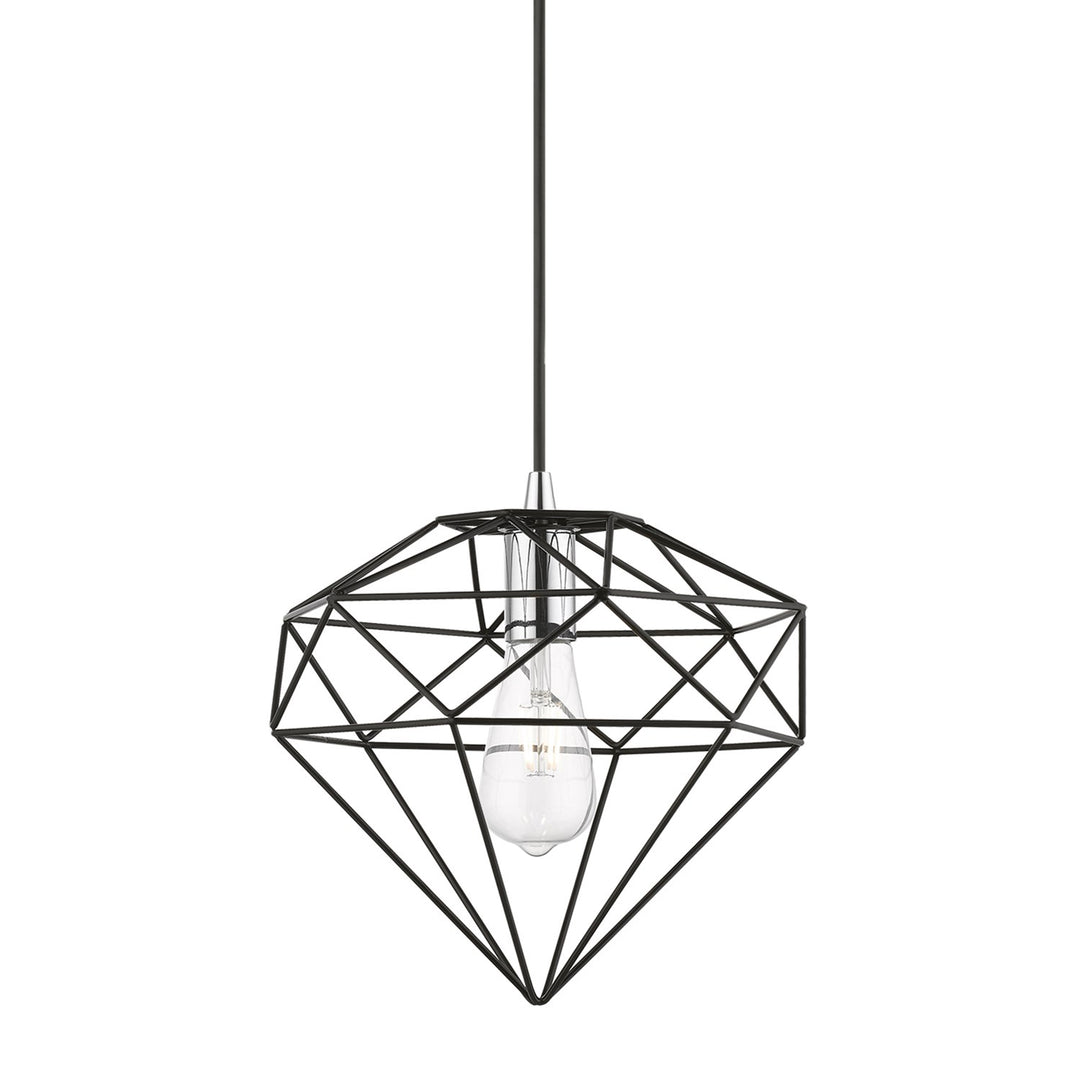 1 Light Shiny Black With Polished Chrome Accents Pendant