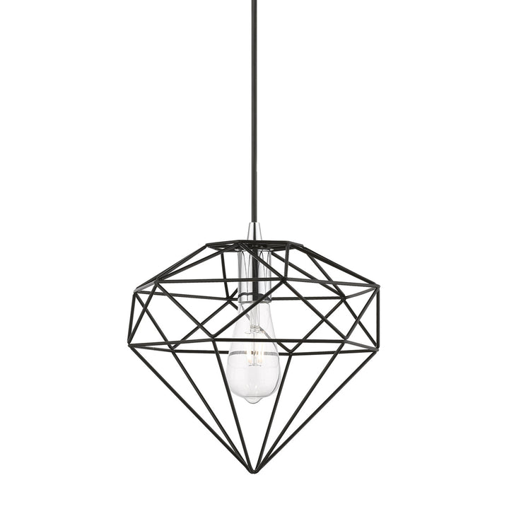 1 Light Shiny Black With Polished Chrome Accents Pendant