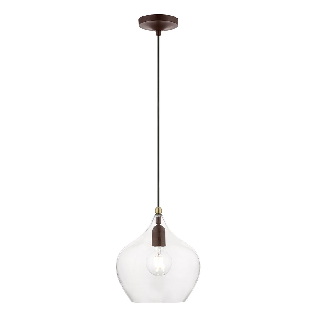 1 Light Bronze With Antique Brass Accent Pendant by Livex Lighting