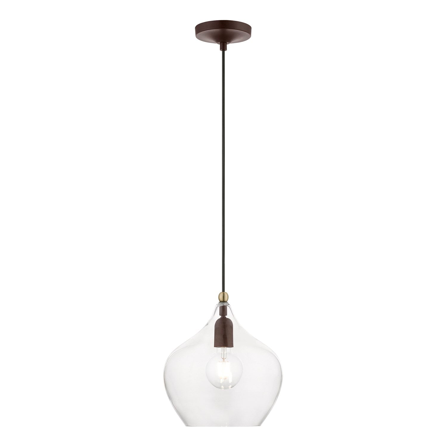 1 Light Bronze With Antique Brass Accent Pendant by Livex Lighting