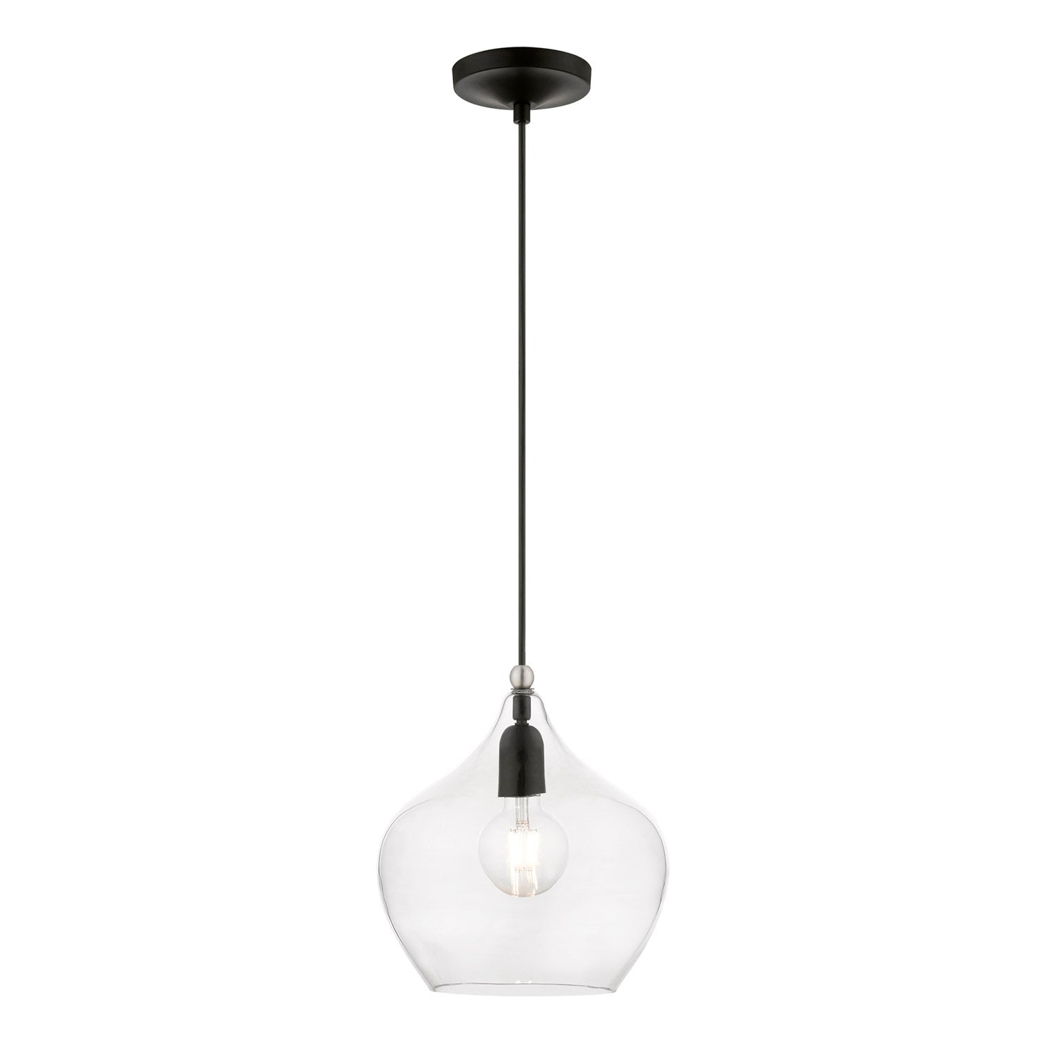 1 Light Black With Brushed Nickel Accent Pendant by Livex Lighting