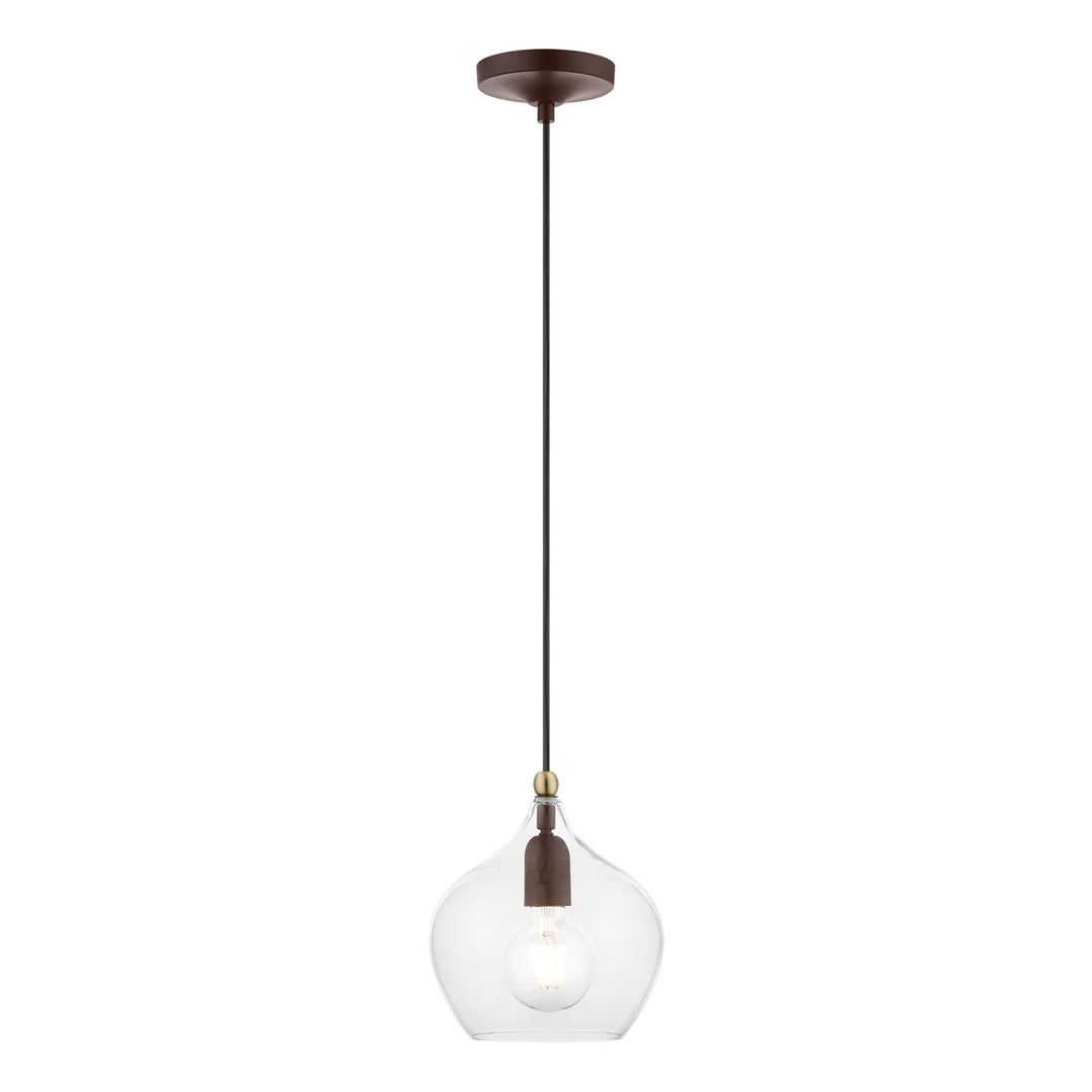 1 Light Bronze With Antique Brass Accent Pendant by Livex Lighting