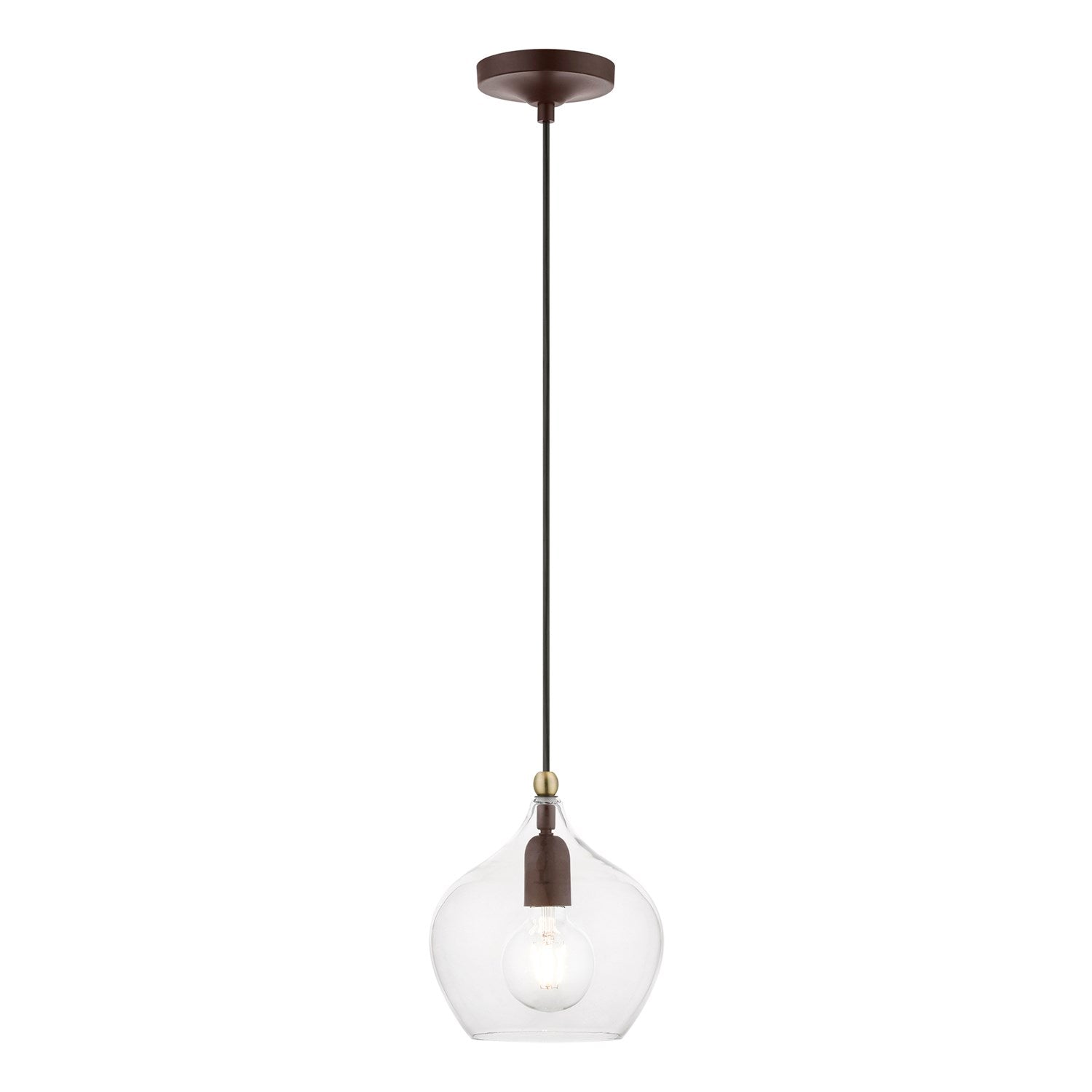 1 Light Bronze With Antique Brass Accent Pendant by Livex Lighting