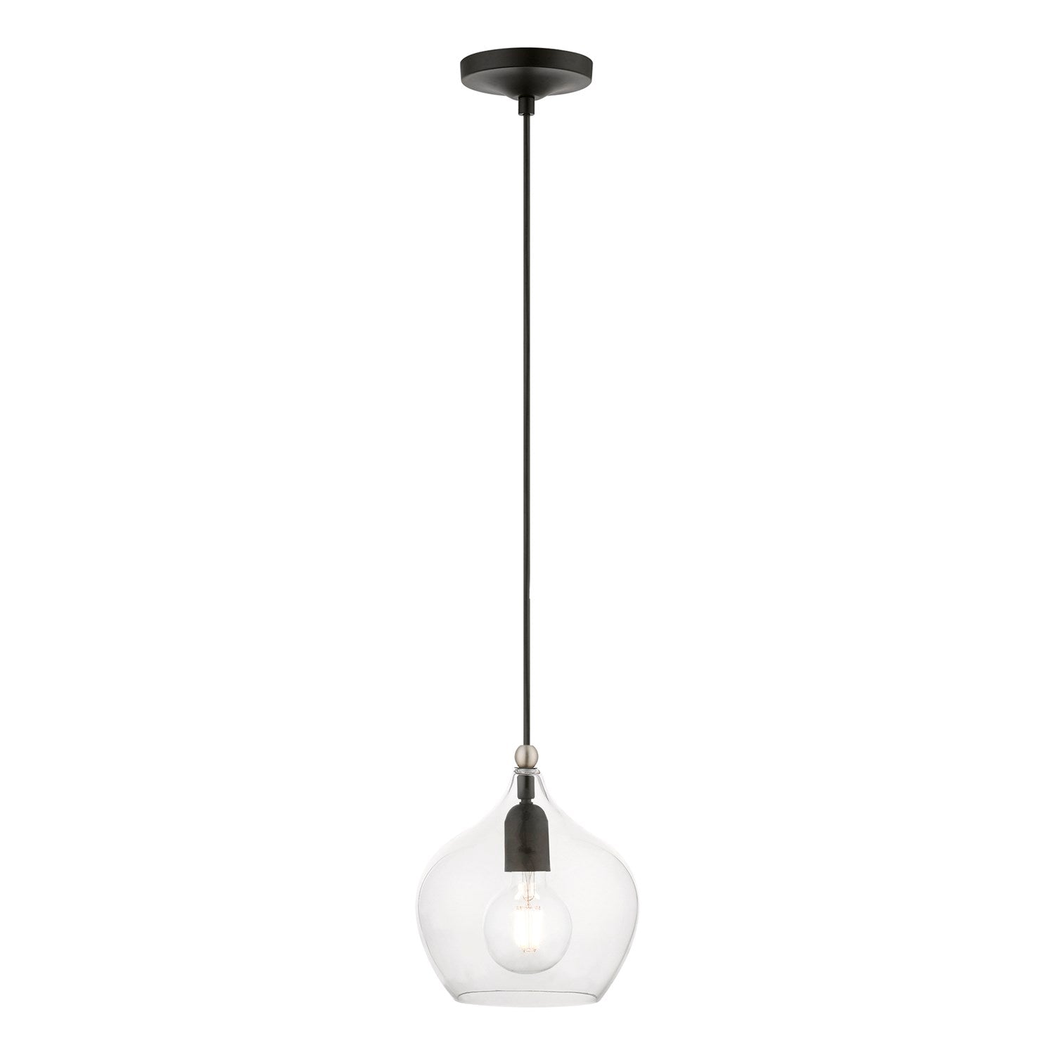 1 Light Black With Brushed Nickel Accent Pendant by Livex Lighting