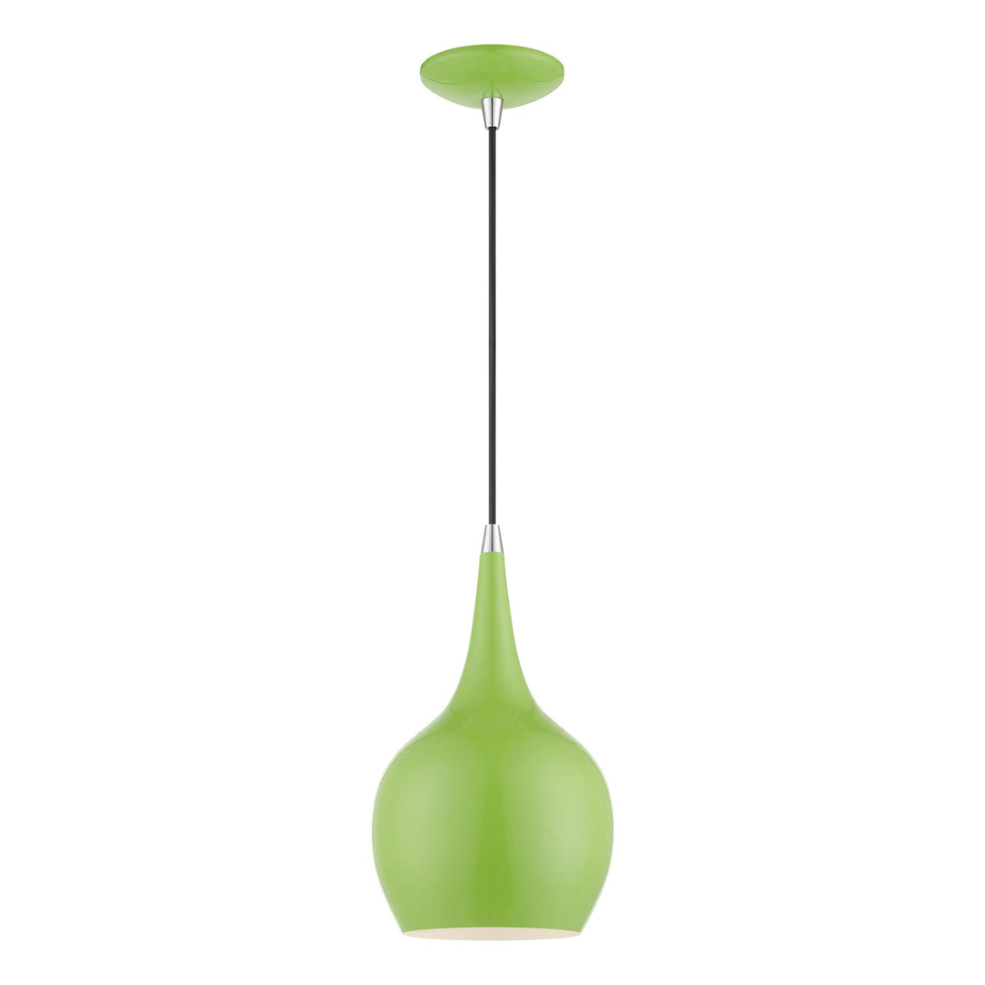 1 Light Shiny Apple Green With Polished Chrome Accents Mini Pendant by Livex Lighting