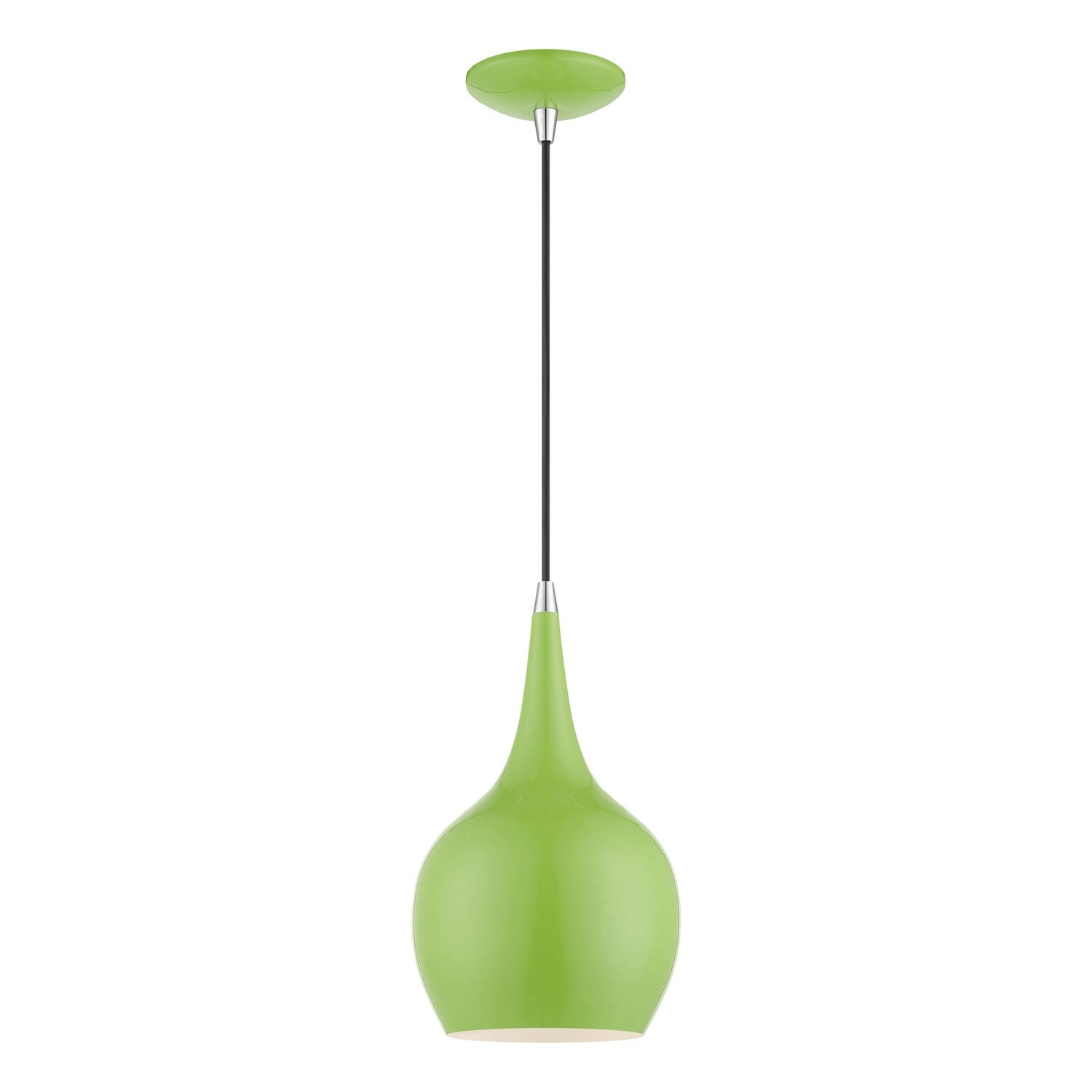 1 Light Shiny Apple Green With Polished Chrome Accents Mini Pendant by Livex Lighting