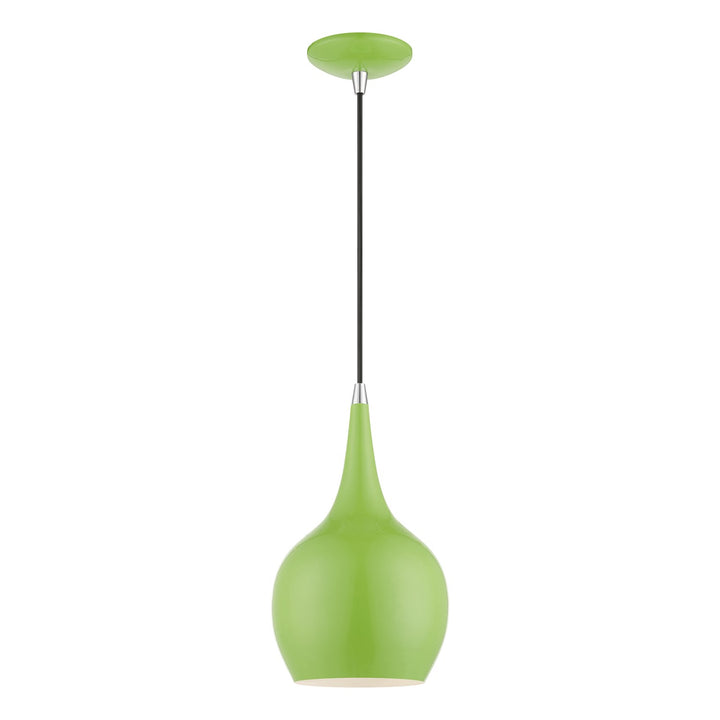 1 Light Shiny Apple Green With Polished Chrome Accents Mini Pendant by Livex Lighting