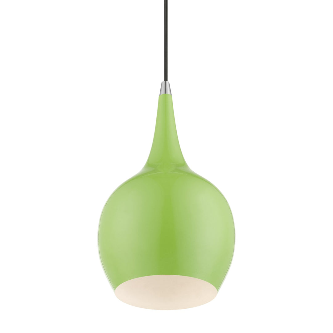 1 Light Shiny Apple Green With Polished Chrome Accents Mini Pendant
