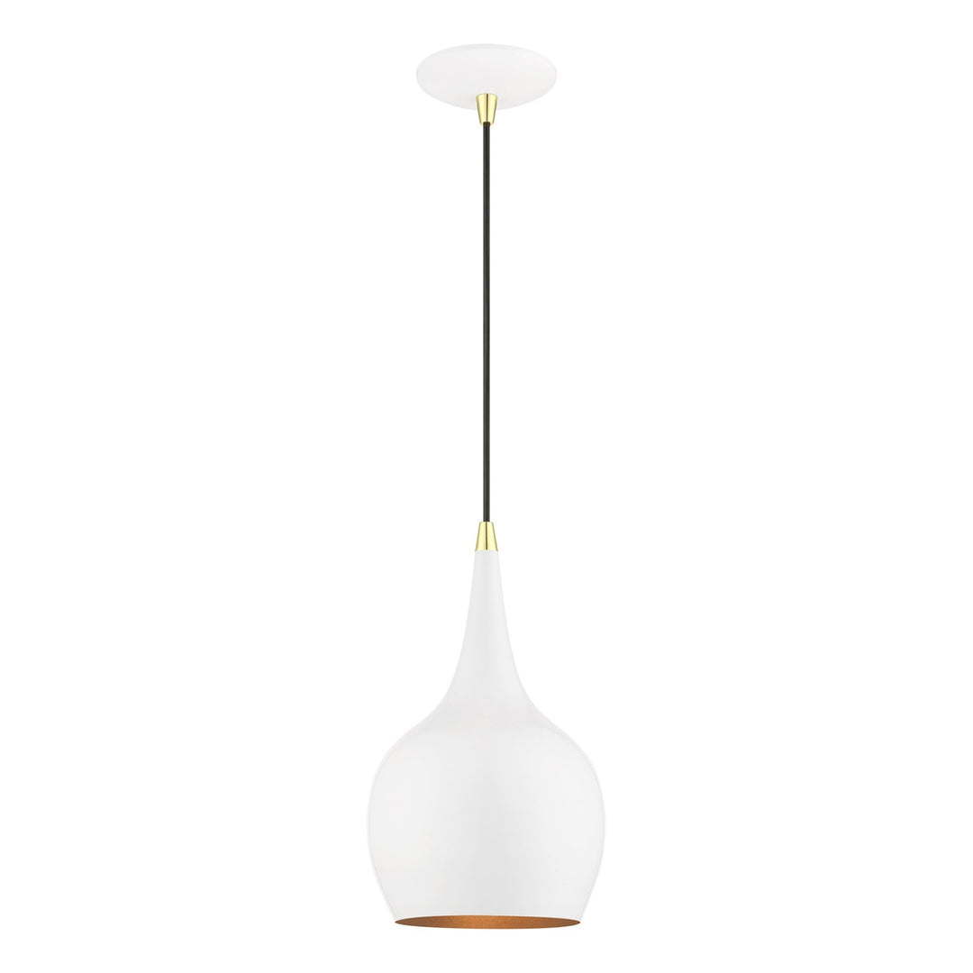 1 Light Shiny White With Polished Brass Accents Mini Pendant by Livex Lighting