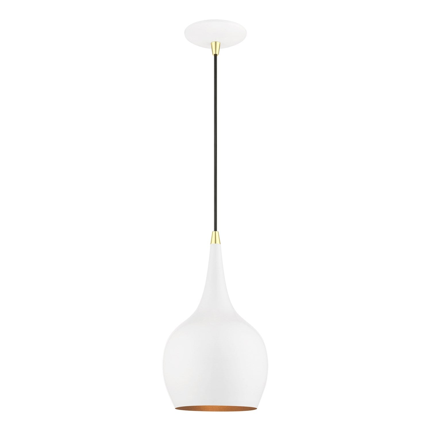 1 Light Shiny White With Polished Brass Accents Mini Pendant by Livex Lighting
