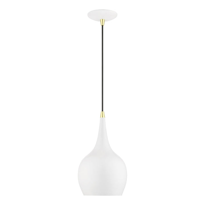 1 Light Shiny White With Polished Brass Accents Mini Pendant