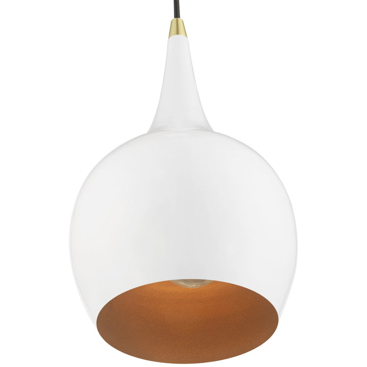1 Light Shiny White With Polished Brass Accents Mini Pendant