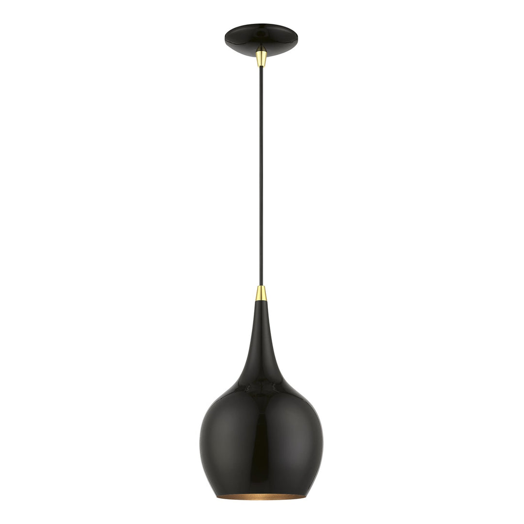 1 Light Shiny Black With Polished Brass Accents Mini Pendant by Livex Lighting