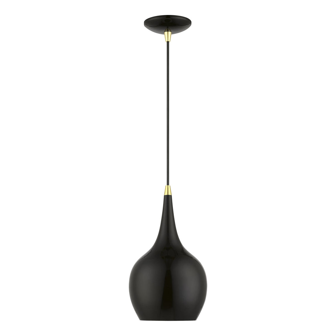 1 Light Shiny Black With Polished Brass Accents Mini Pendant