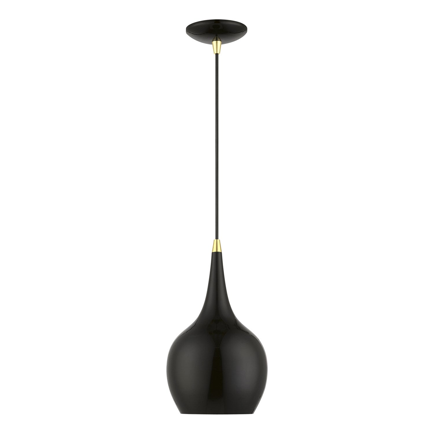 1 Light Shiny Black With Polished Brass Accents Mini Pendant