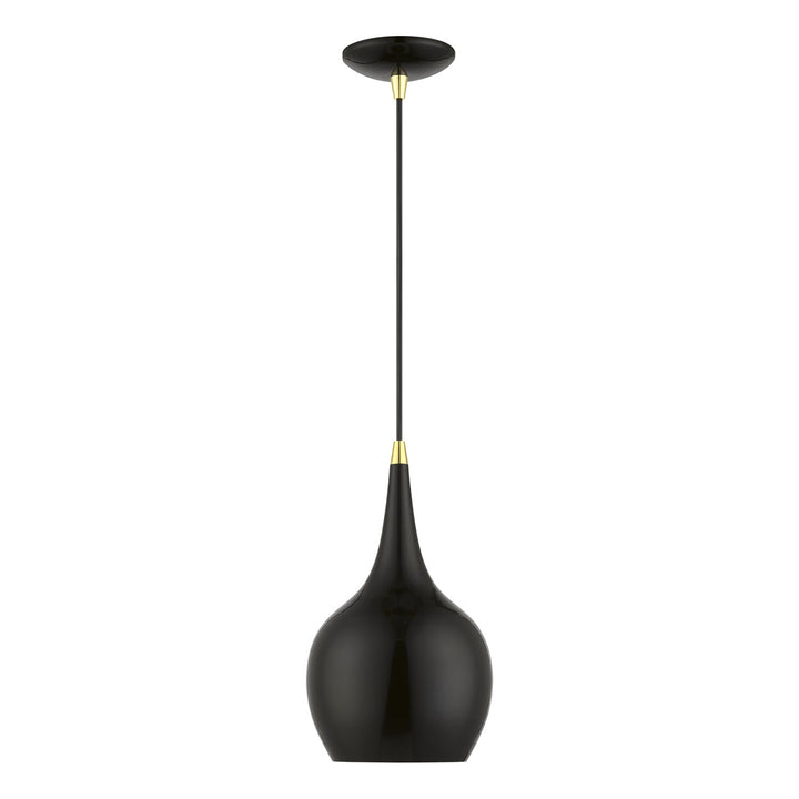 1 Light Shiny Black With Polished Brass Accents Mini Pendant